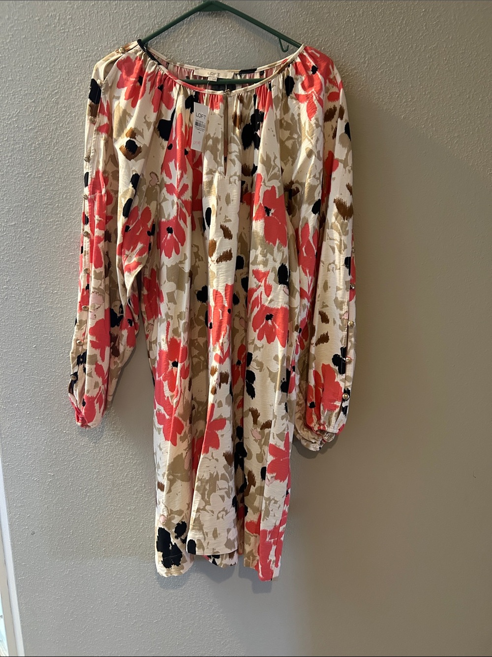 LOFT Coral Floral Off-Shoulder Dress with Cream Base